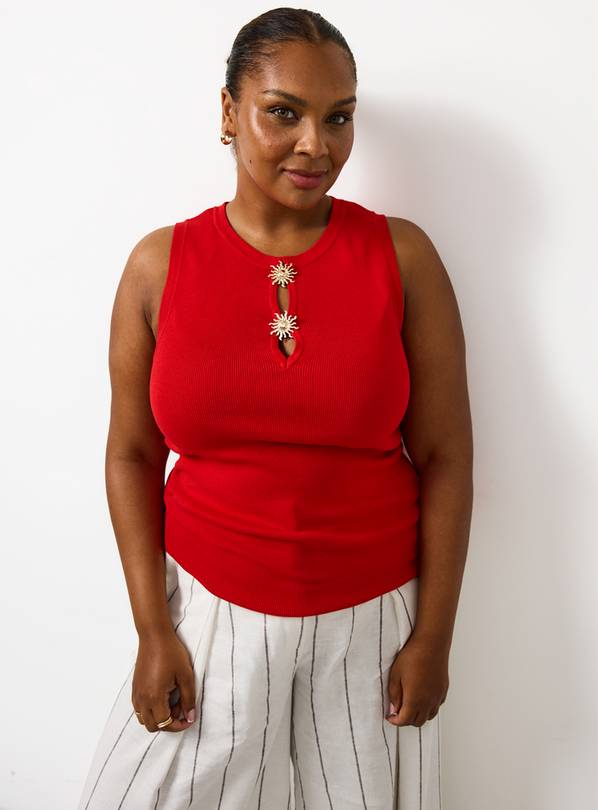 Berry Red Sun Button Detail Vest 6